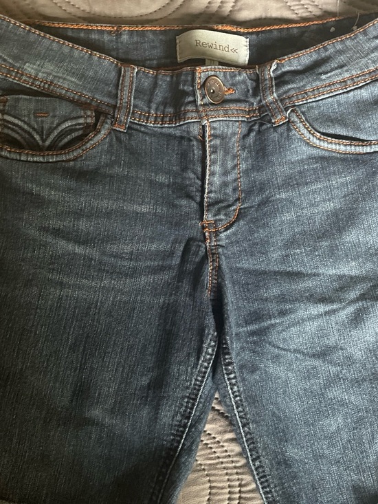 Rewind Pants - Rewind Women’s Blue Denim Jean Shorts with Orange Stitching